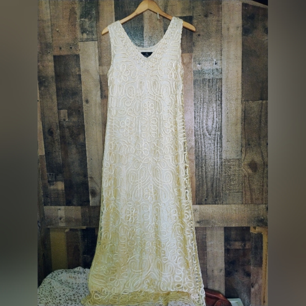 Carole Little Vintage 90s Silk Overlay Maxi Dress Size 12 Formal